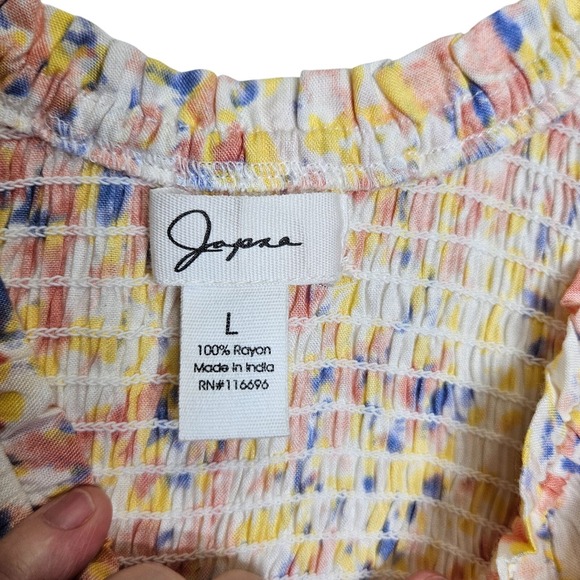 Japna Womens Large Watercolor Pastel Floral Button-Up‎ Smocked Back Waist Dress - Picture 4 of 8